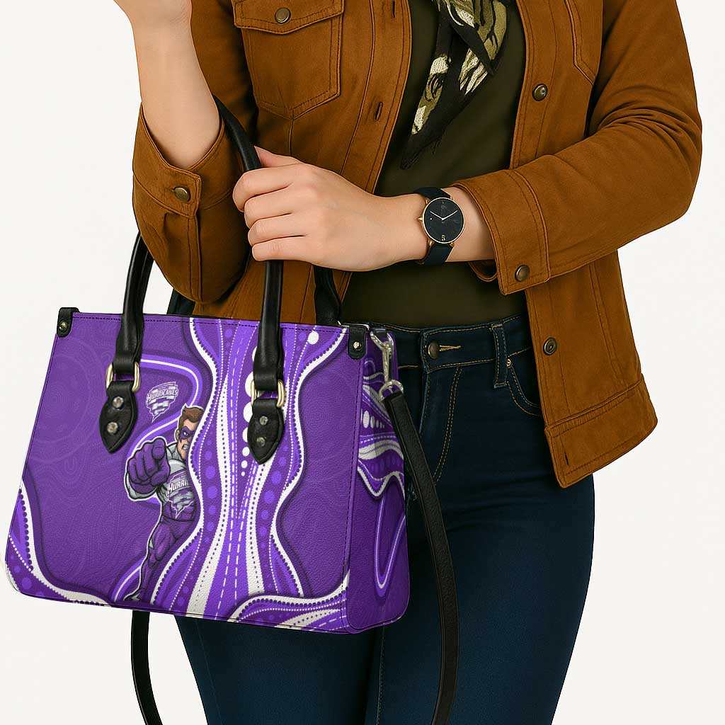 Hobart Hurricanes Leather Bag Aboriginal Dot Art Purple White - Tribal Wave Pattern
