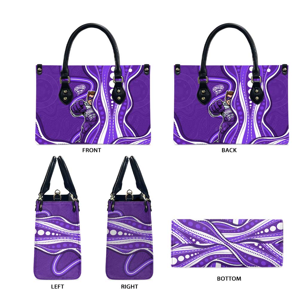 Hobart Hurricanes Leather Bag Aboriginal Dot Art Purple White - Tribal Wave Pattern
