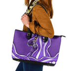 Hobart Hurricanes Leather Tote Bag Aboriginal Dot Art Purple White - Tribal Wave Pattern