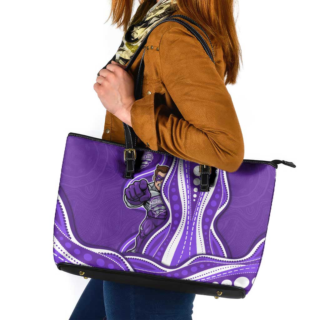 Hobart Hurricanes Leather Tote Bag Aboriginal Dot Art Purple White - Tribal Wave Pattern