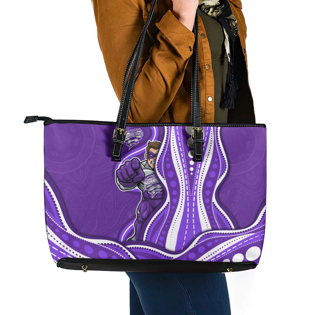 Hobart Hurricanes Leather Tote Bag Aboriginal Dot Art Purple White - Tribal Wave Pattern