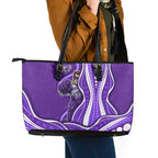Hobart Hurricanes Leather Tote Bag Aboriginal Dot Art Purple White - Tribal Wave Pattern