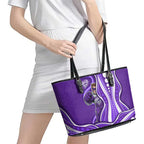 Hobart Hurricanes Leather Tote Bag Aboriginal Dot Art Purple White - Tribal Wave Pattern
