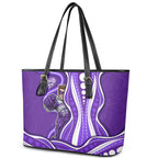 Hobart Hurricanes Leather Tote Bag Aboriginal Dot Art Purple White - Tribal Wave Pattern