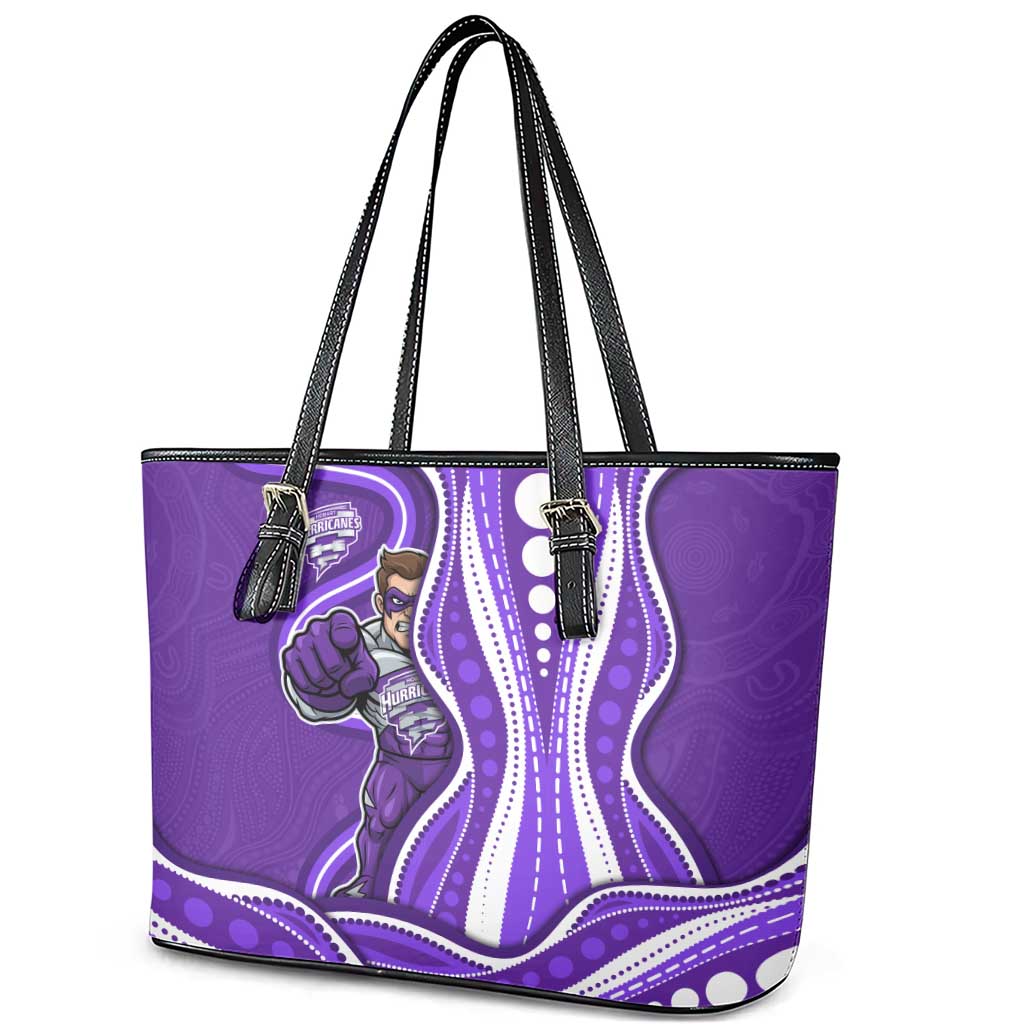 Hobart Hurricanes Leather Tote Bag Aboriginal Dot Art Purple White - Tribal Wave Pattern