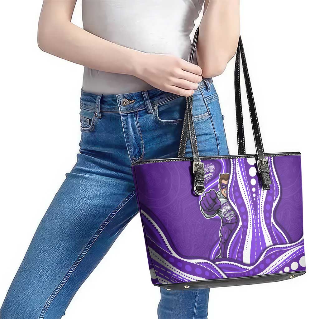 Hobart Hurricanes Leather Tote Bag Aboriginal Dot Art Purple White - Tribal Wave Pattern