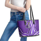 Hobart Hurricanes Leather Tote Bag Aboriginal Dot Art Purple White - Tribal Wave Pattern