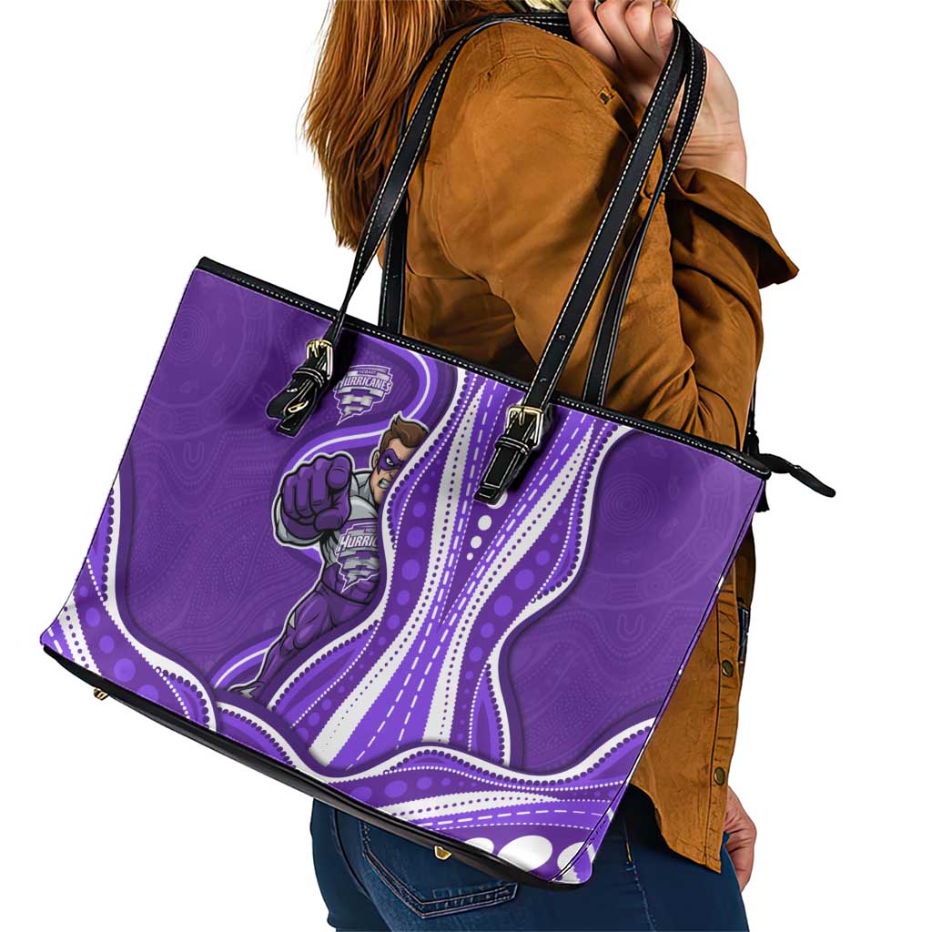 Hobart Hurricanes Leather Tote Bag Aboriginal Dot Art Purple White - Tribal Wave Pattern