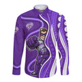 Hobart Hurricanes Long Sleeve Button Shirt Aboriginal Dot Art Purple White - Tribal Wave Pattern