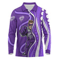 Hobart Hurricanes Long Sleeve Polo Shirt Aboriginal Dot Art Purple White - Tribal Wave Pattern