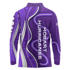 Hobart Hurricanes Long Sleeve Polo Shirt Aboriginal Dot Art Purple White - Tribal Wave Pattern