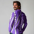 Hobart Hurricanes Long Sleeve Polo Shirt Aboriginal Dot Art Purple White - Tribal Wave Pattern