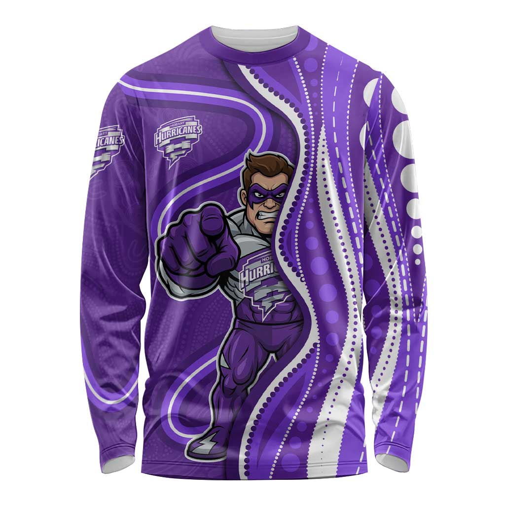 Hobart Hurricanes Long Sleeve Shirt Aboriginal Dot Art Purple White - Tribal Wave Pattern