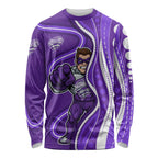 Hobart Hurricanes Long Sleeve Shirt Aboriginal Dot Art Purple White - Tribal Wave Pattern