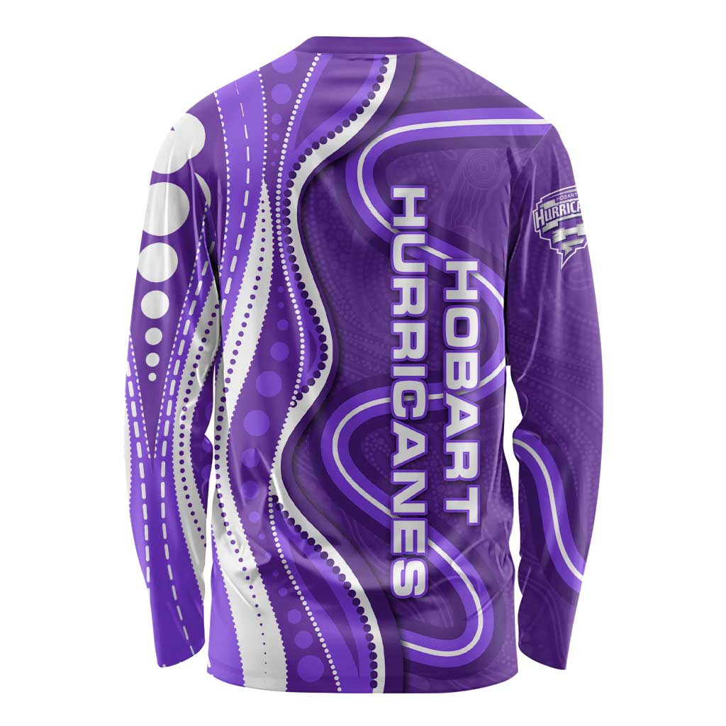 Hobart Hurricanes Long Sleeve Shirt Aboriginal Dot Art Purple White - Tribal Wave Pattern