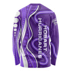 Hobart Hurricanes Long Sleeve Shirt Aboriginal Dot Art Purple White - Tribal Wave Pattern