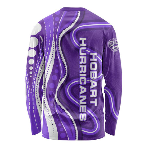 Hobart Hurricanes Long Sleeve Shirt Aboriginal Dot Art Purple White - Tribal Wave Pattern