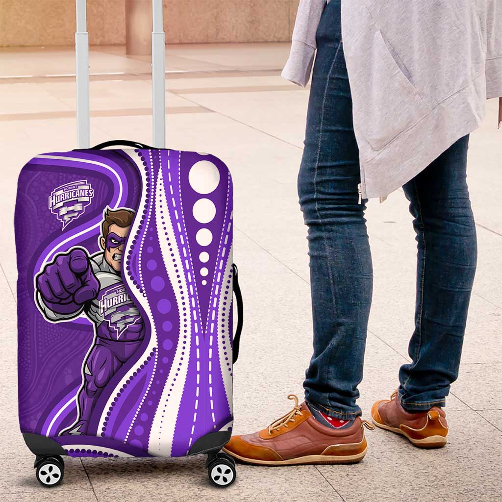 Hobart Hurricanes Luggage Cover Aboriginal Dot Art Purple White - Tribal Wave Pattern