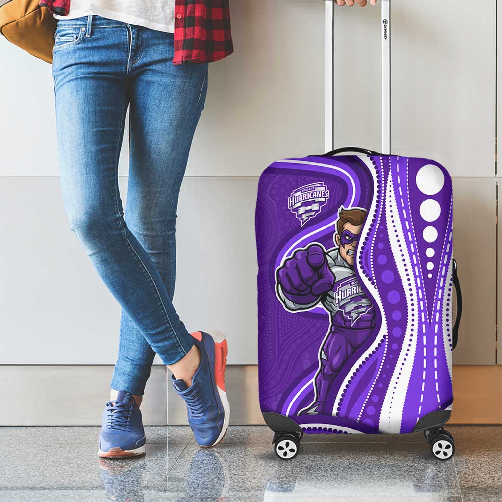 Hobart Hurricanes Luggage Cover Aboriginal Dot Art Purple White - Tribal Wave Pattern