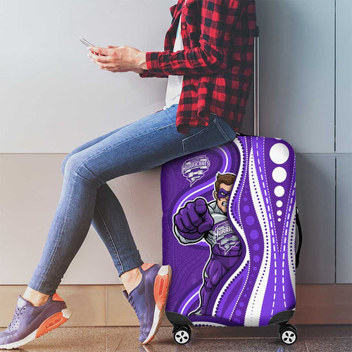 Hobart Hurricanes Luggage Cover Aboriginal Dot Art Purple White - Tribal Wave Pattern