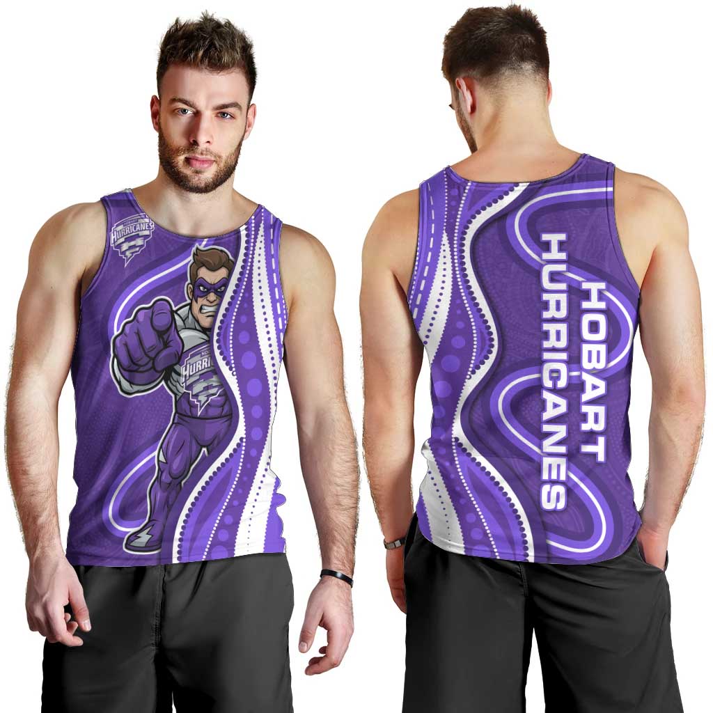 Hobart Hurricanes Men Tank Top Aboriginal Dot Art Purple White - Tribal Wave Pattern