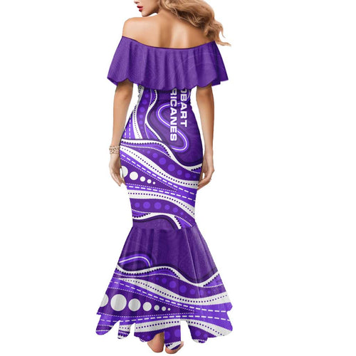 Hobart Hurricanes Mermaid Dress Aboriginal Dot Art Purple White - Tribal Wave Pattern