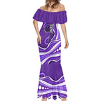 Hobart Hurricanes Mermaid Dress Aboriginal Dot Art Purple White - Tribal Wave Pattern