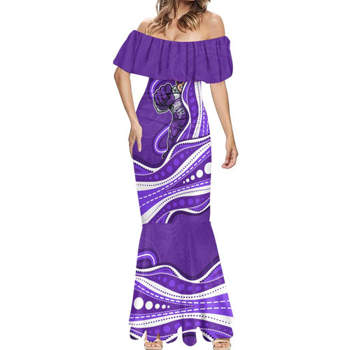 Hobart Hurricanes Mermaid Dress Aboriginal Dot Art Purple White - Tribal Wave Pattern