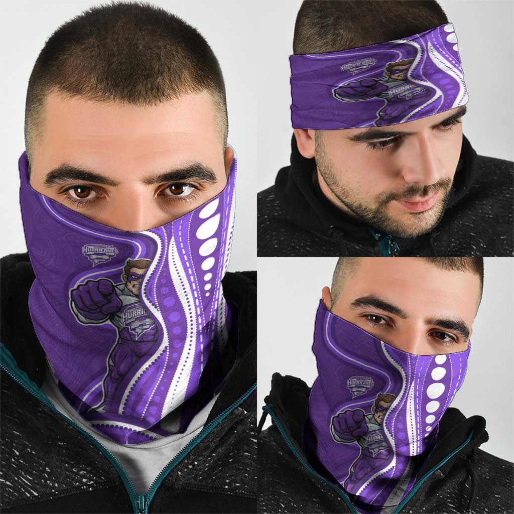 Hobart Hurricanes Neck Gaiter Aboriginal Dot Art Purple White - Tribal Wave Pattern