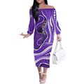 Hobart Hurricanes Off The Shoulder Long Sleeve Dress Aboriginal Dot Art Purple White - Tribal Wave Pattern