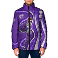 Hobart Hurricanes Padded Jacket Aboriginal Dot Art Purple White - Tribal Wave Pattern