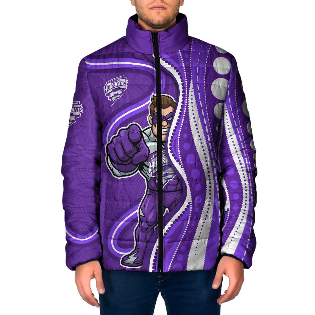 Hobart Hurricanes Padded Jacket Aboriginal Dot Art Purple White - Tribal Wave Pattern