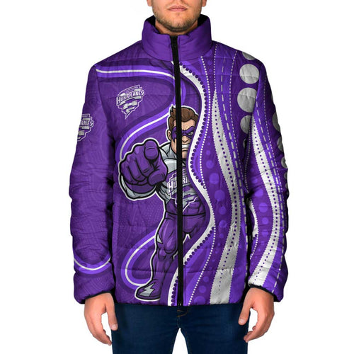 Hobart Hurricanes Padded Jacket Aboriginal Dot Art Purple White - Tribal Wave Pattern