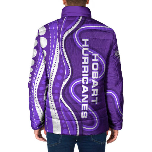Hobart Hurricanes Padded Jacket Aboriginal Dot Art Purple White - Tribal Wave Pattern