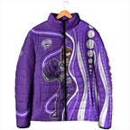 Hobart Hurricanes Padded Jacket Aboriginal Dot Art Purple White - Tribal Wave Pattern