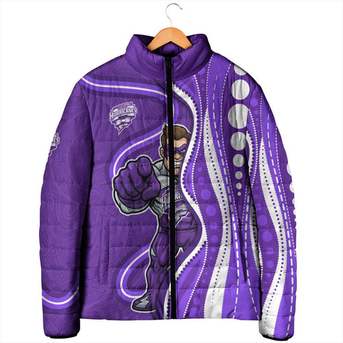 Hobart Hurricanes Padded Jacket Aboriginal Dot Art Purple White - Tribal Wave Pattern