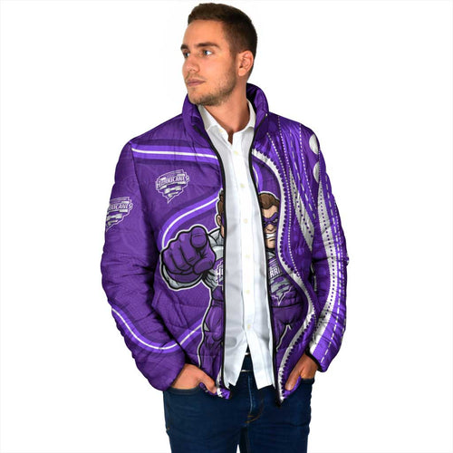 Hobart Hurricanes Padded Jacket Aboriginal Dot Art Purple White - Tribal Wave Pattern