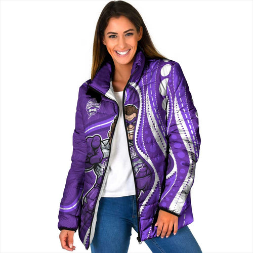 Hobart Hurricanes Padded Jacket Aboriginal Dot Art Purple White - Tribal Wave Pattern
