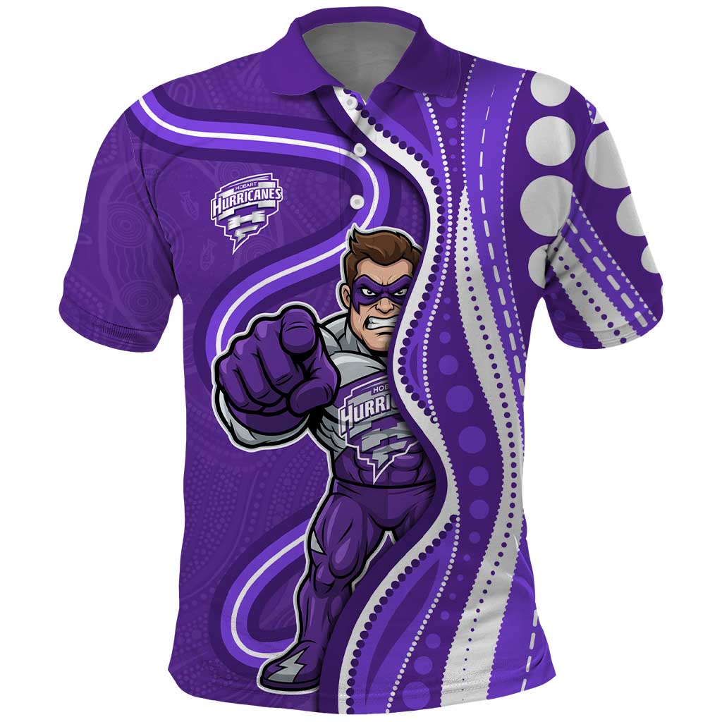 Hobart Hurricanes Polo Shirt Aboriginal Dot Art Purple White - Tribal Wave Pattern