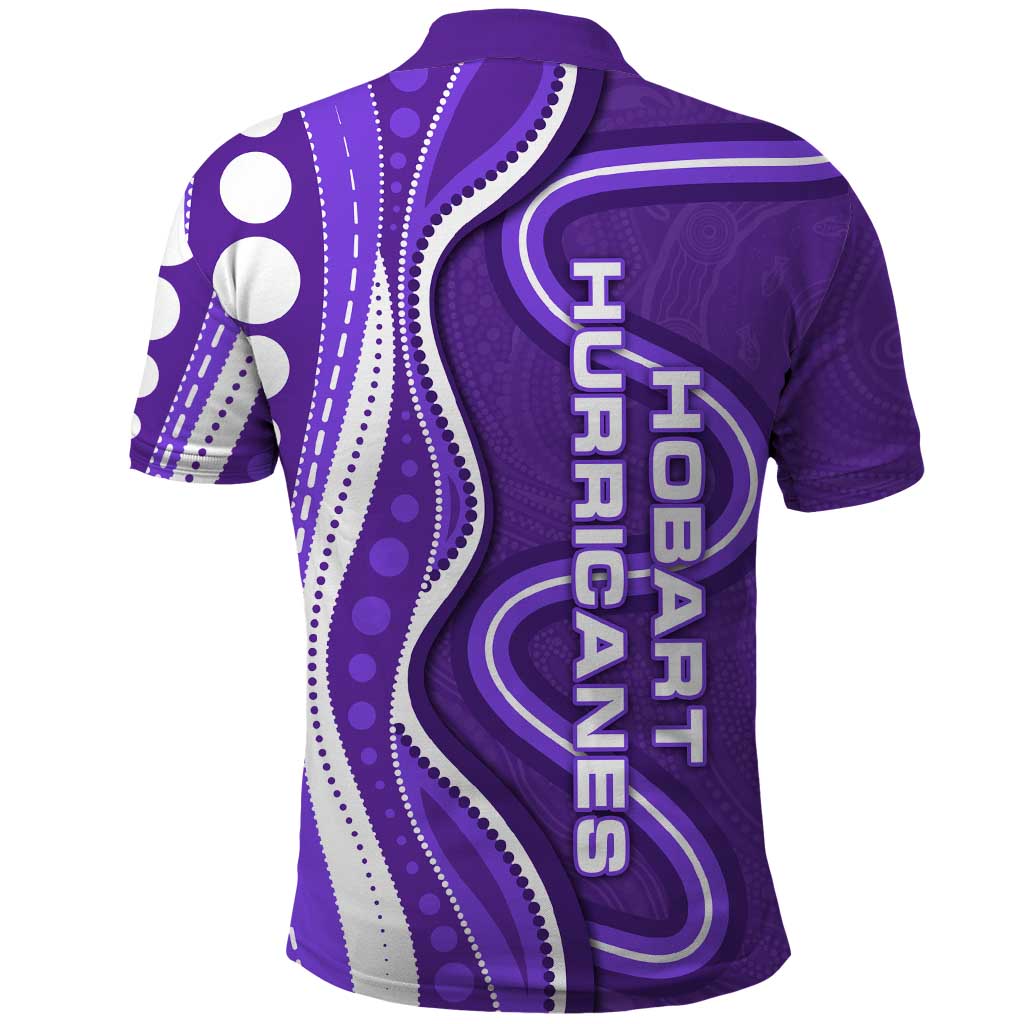 Hobart Hurricanes Polo Shirt Aboriginal Dot Art Purple White - Tribal Wave Pattern
