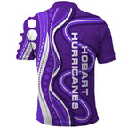 Hobart Hurricanes Polo Shirt Aboriginal Dot Art Purple White - Tribal Wave Pattern