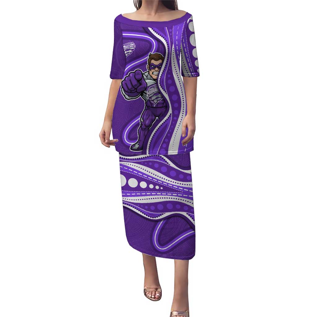 Hobart Hurricanes Puletasi Aboriginal Dot Art Purple White - Tribal Wave Pattern