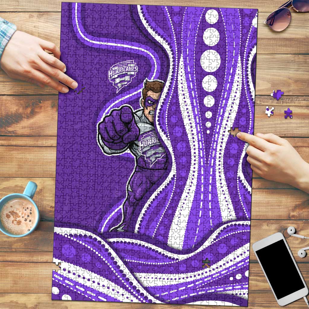 Hobart Hurricanes Puzzle Aboriginal Dot Art Purple White - Tribal Wave Pattern
