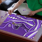 Hobart Hurricanes Puzzle Aboriginal Dot Art Purple White - Tribal Wave Pattern