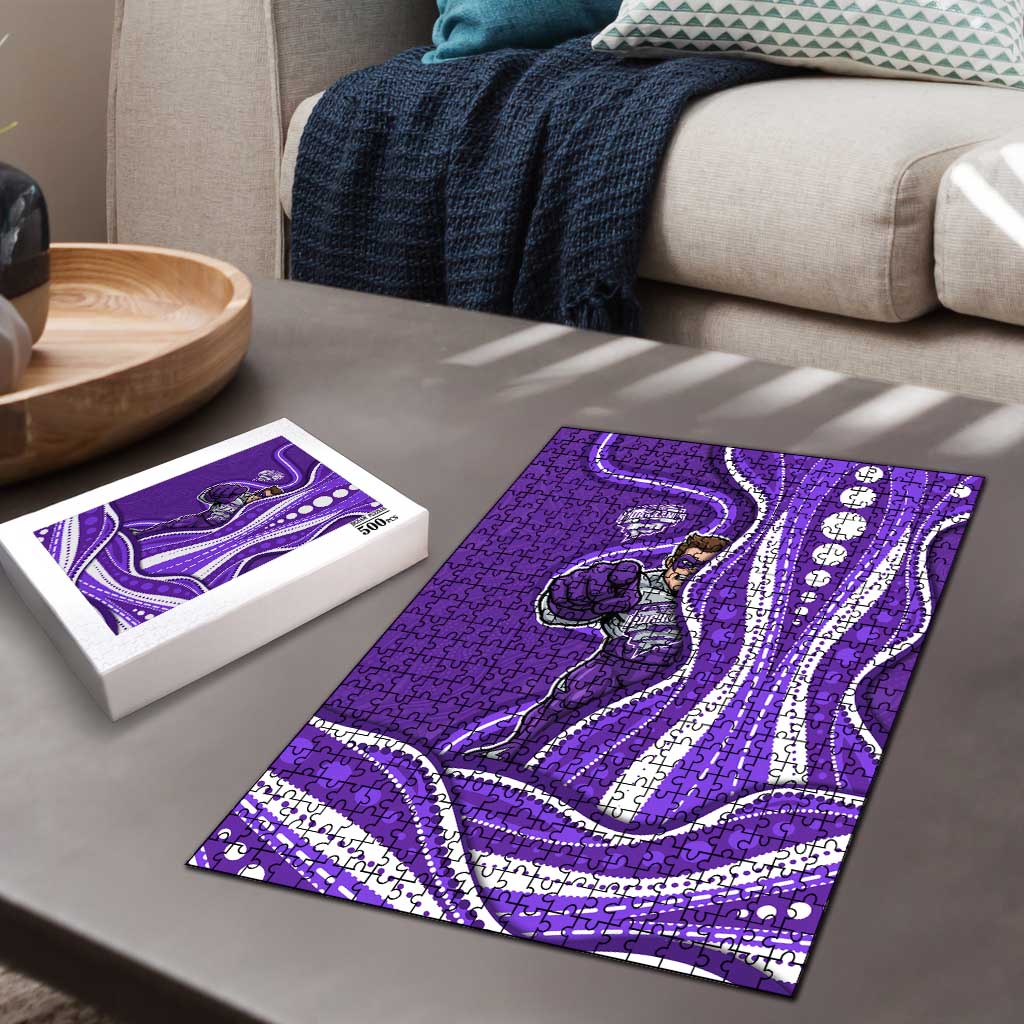 Hobart Hurricanes Puzzle Aboriginal Dot Art Purple White - Tribal Wave Pattern