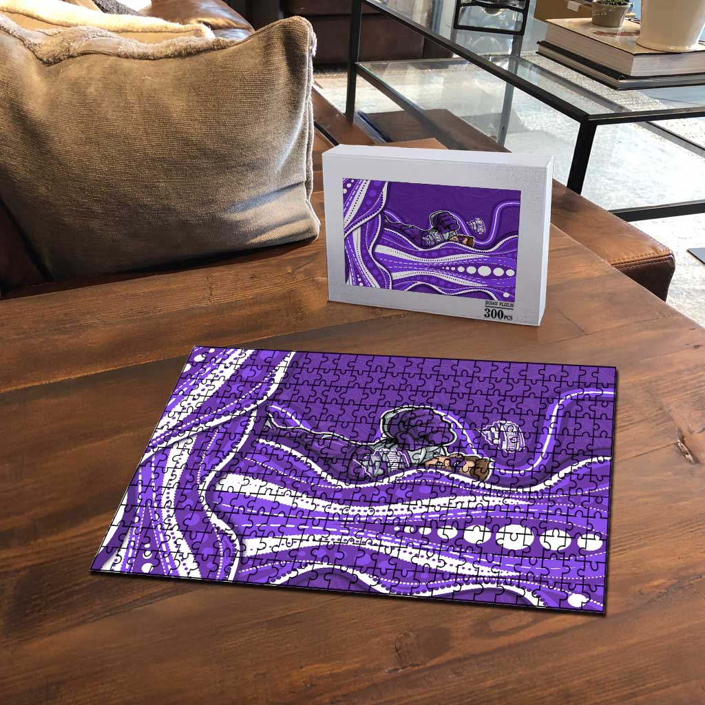 Hobart Hurricanes Puzzle Aboriginal Dot Art Purple White - Tribal Wave Pattern