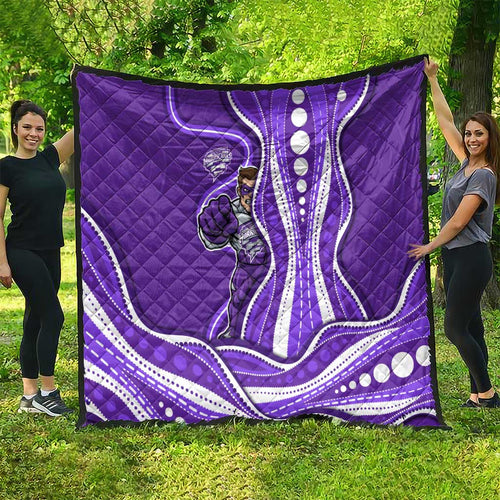 Hobart Hurricanes Quilt Aboriginal Dot Art Purple White - Tribal Wave Pattern