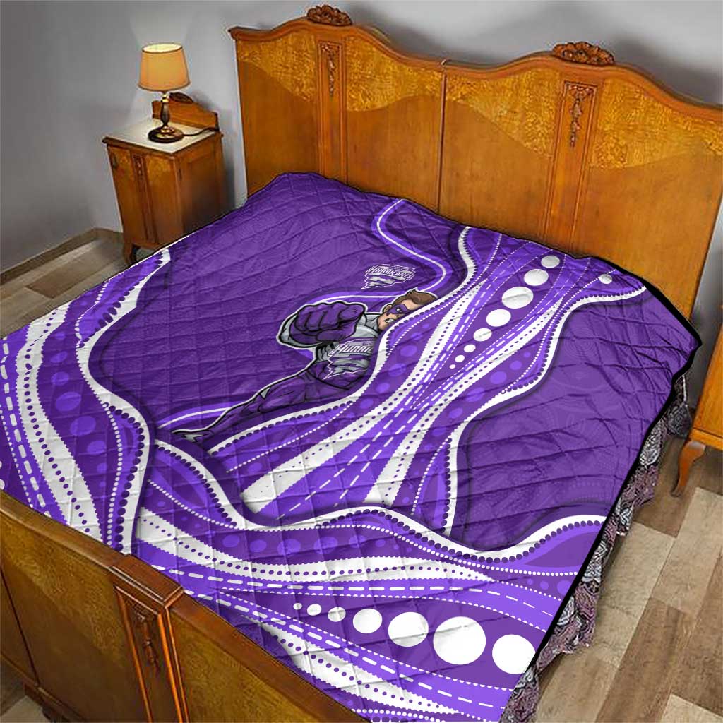 Hobart Hurricanes Quilt Aboriginal Dot Art Purple White - Tribal Wave Pattern