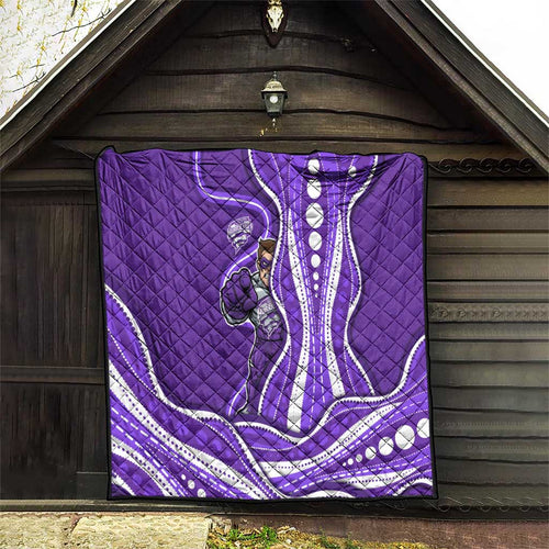 Hobart Hurricanes Quilt Aboriginal Dot Art Purple White - Tribal Wave Pattern
