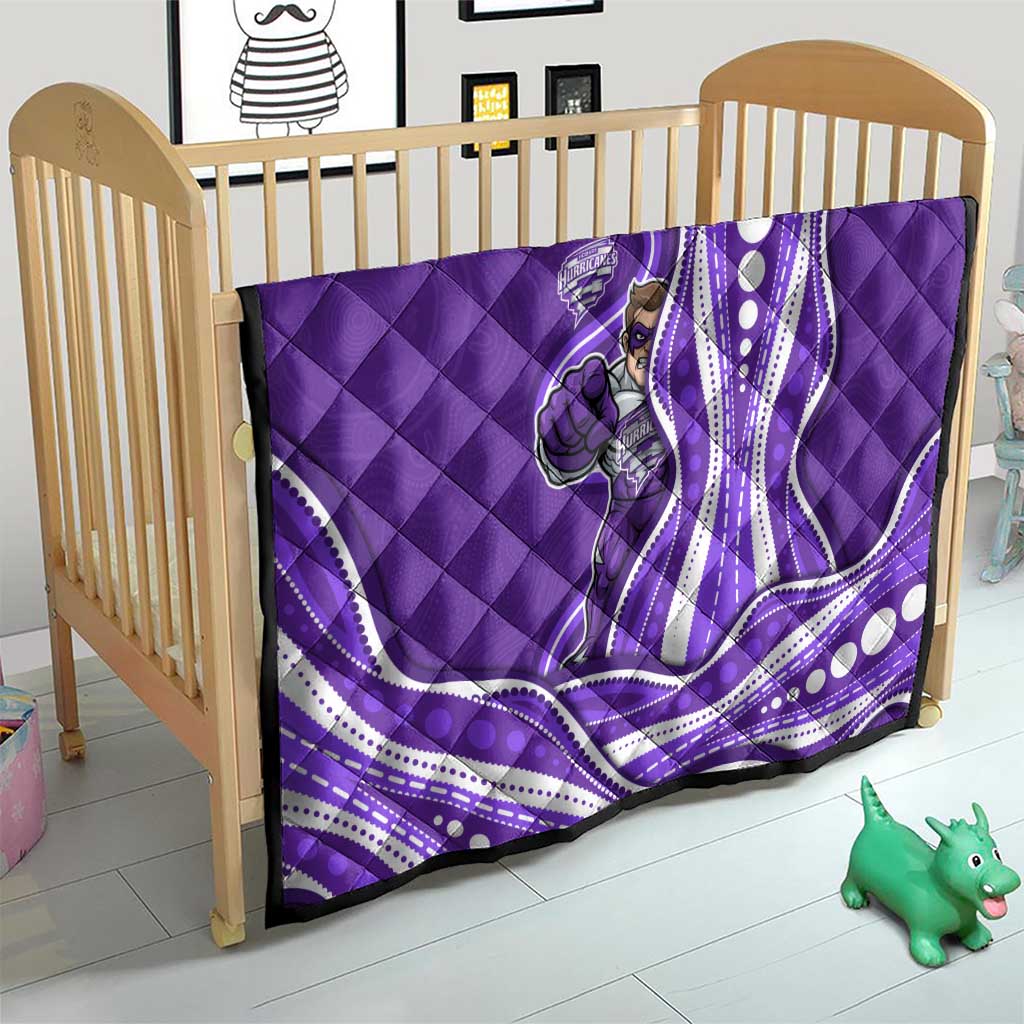 Hobart Hurricanes Quilt Aboriginal Dot Art Purple White - Tribal Wave Pattern